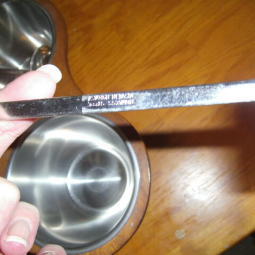 Mid-century Wood & Stainless Steel Condiment Dish 3sections & 3 spoons - Picture 4 of 8